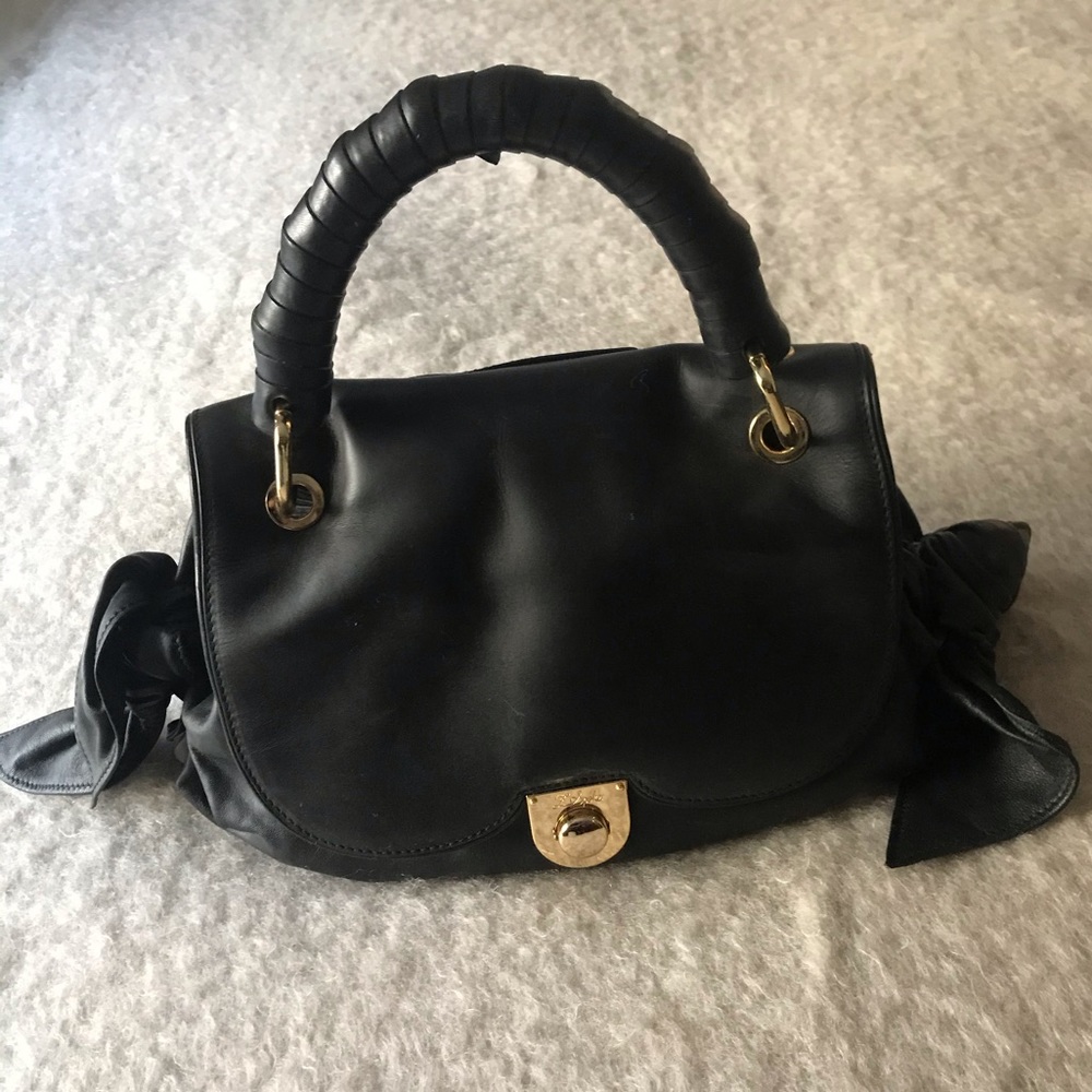 Z Spoke by Zac Posen Black Top-Handle Clutch with Gold Hardware